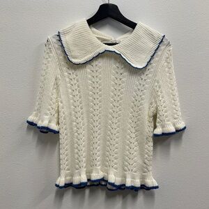 SOLD Heyday Cream Sweater with Blue Accents